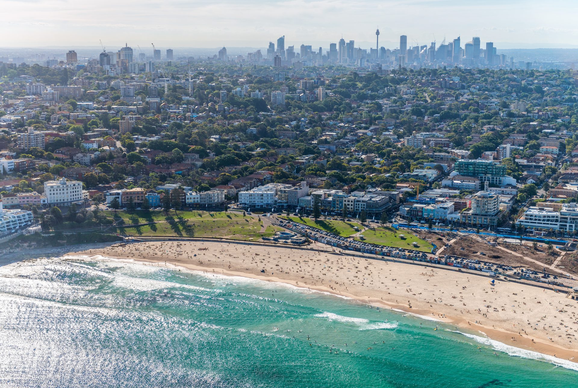 Bondi Beach from helicopter, Sydney